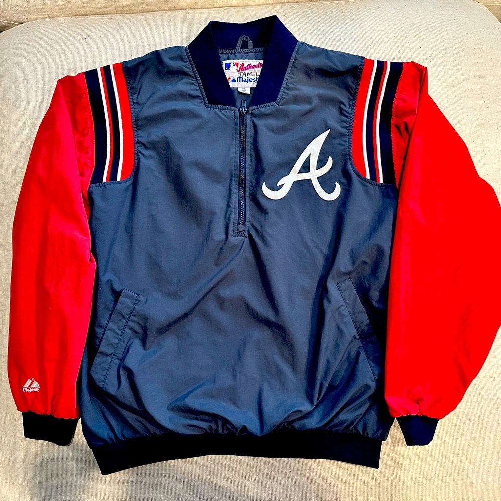 Atlanta Braves team issued 1/2 zip pullover.  Size XL.